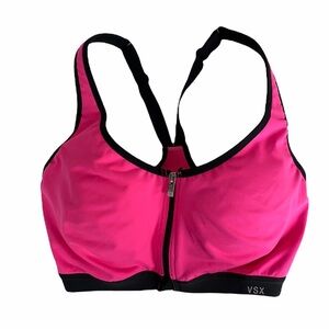 VSX Victoria’s Secret Pink and Black Zip Front Sports Bra Size 32DD